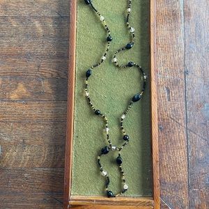 Gorgeous black/gold/clear beaded long necklace
